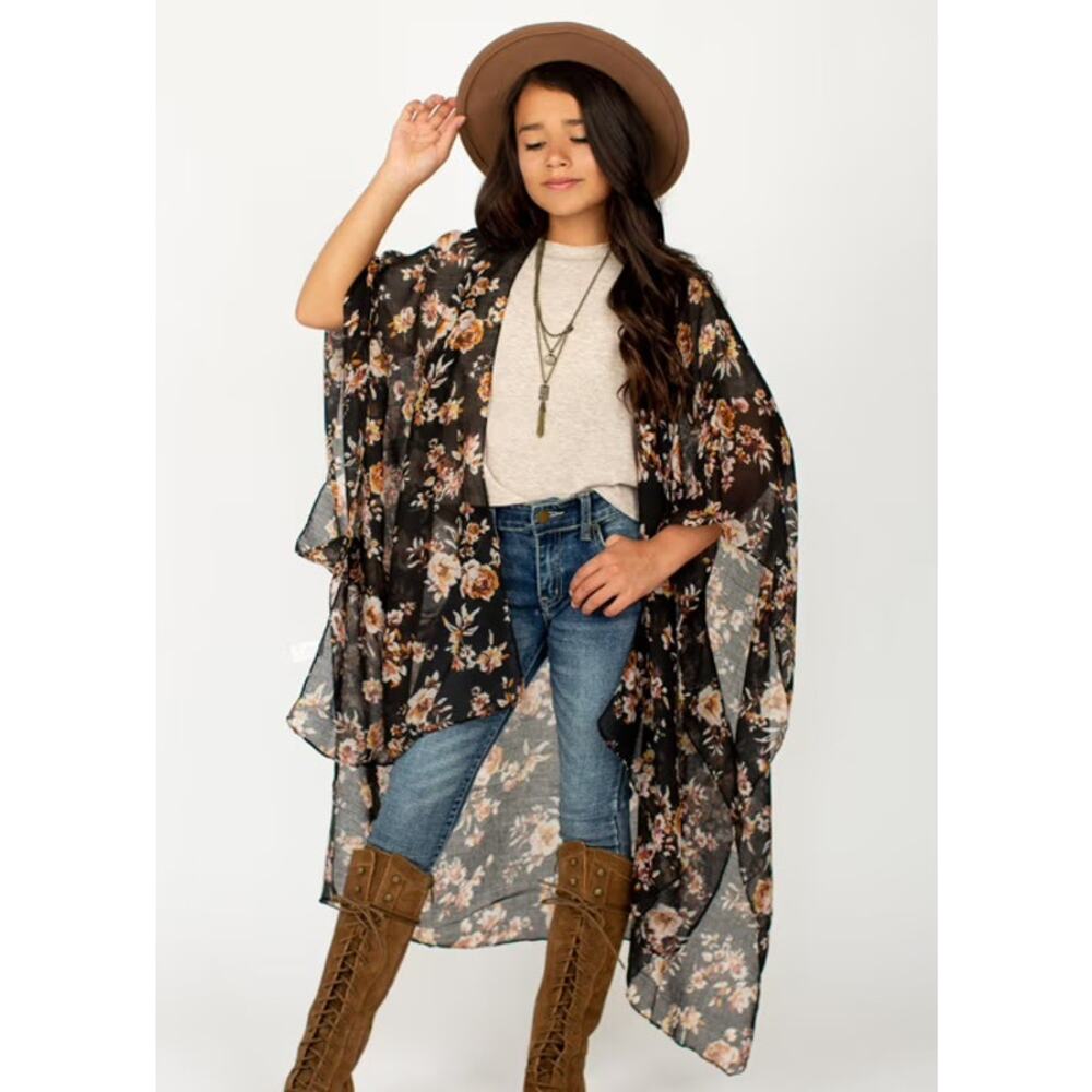 Joyfolie Mia Joy Avalon Duster in Black Floral Youth Size Small